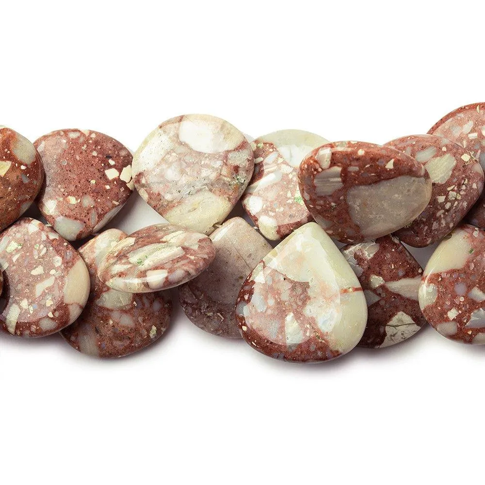 11 - 17mm Red and Grey Brecciated Jasper Plain Heart Beads 7 inch 36 pieces