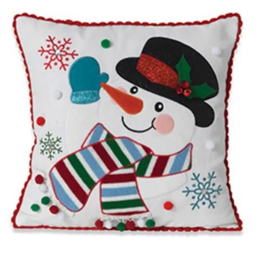 16" Fabric Holiday Snowman/Santa Design Pillow