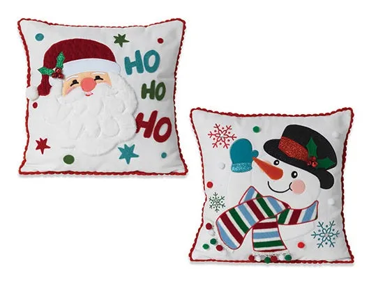 16" Fabric Holiday Snowman/Santa Design Pillow
