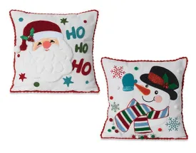 16" Fabric Holiday Snowman/Santa Design Pillow