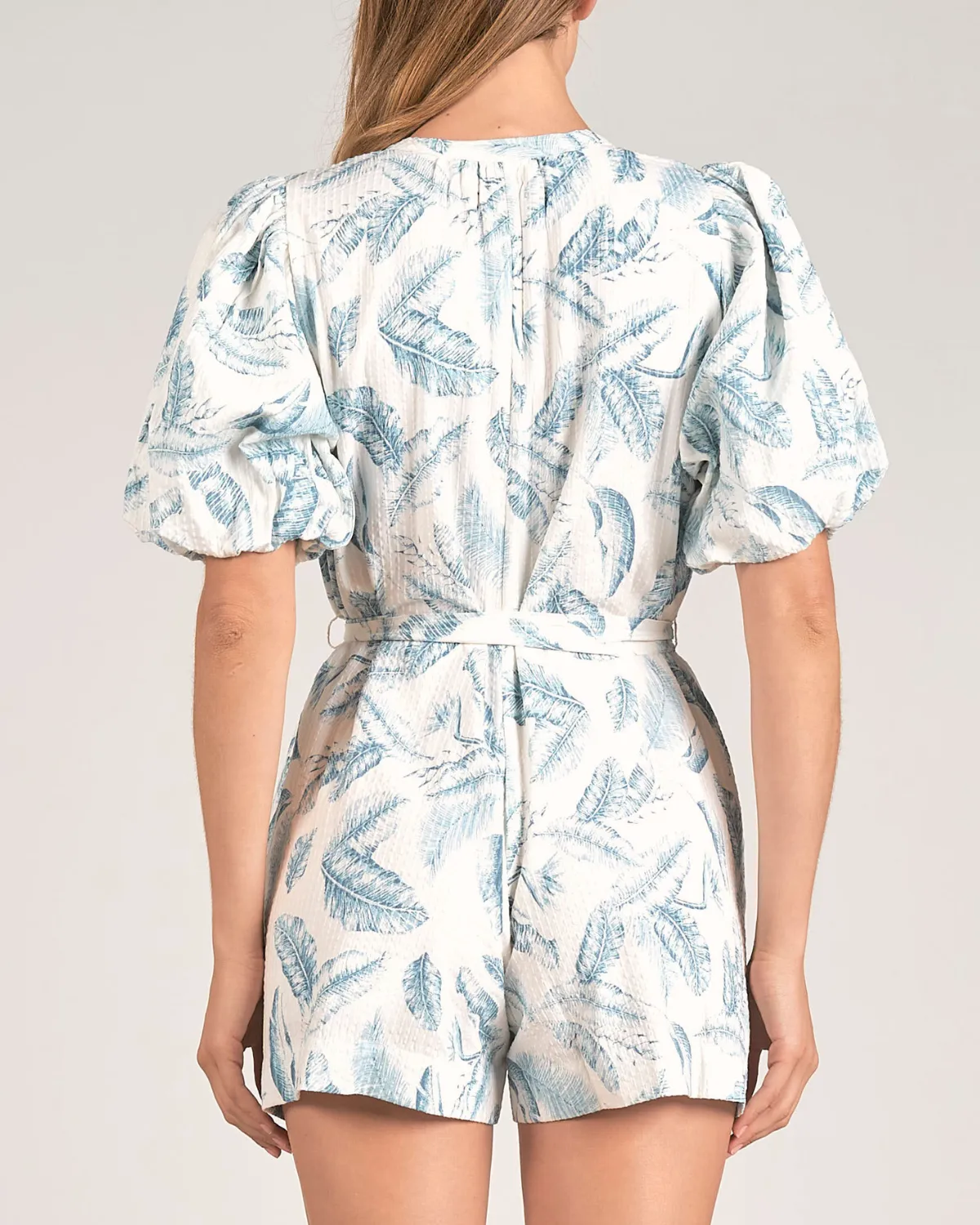 2024 Elan Palm Bubble Sleeve Romper- Tp7124