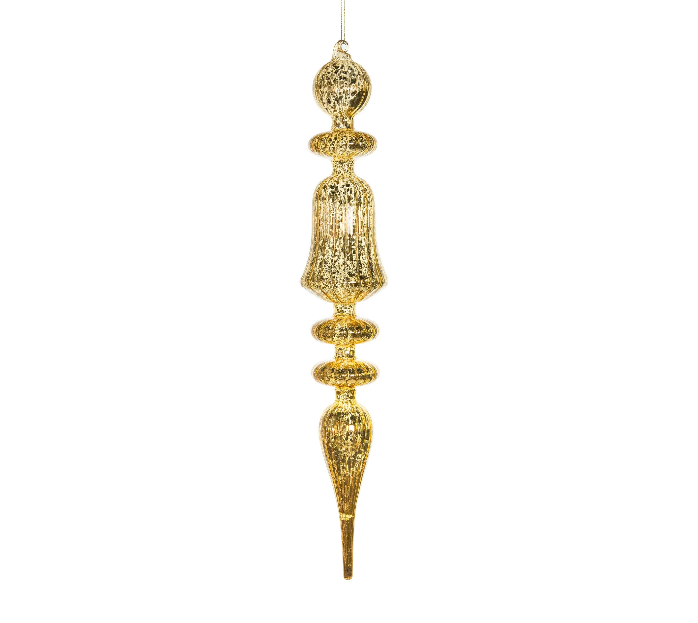 21" Glass Gold Finial Ornament Set Of 2