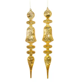 21" Glass Gold Finial Ornament Set Of 2