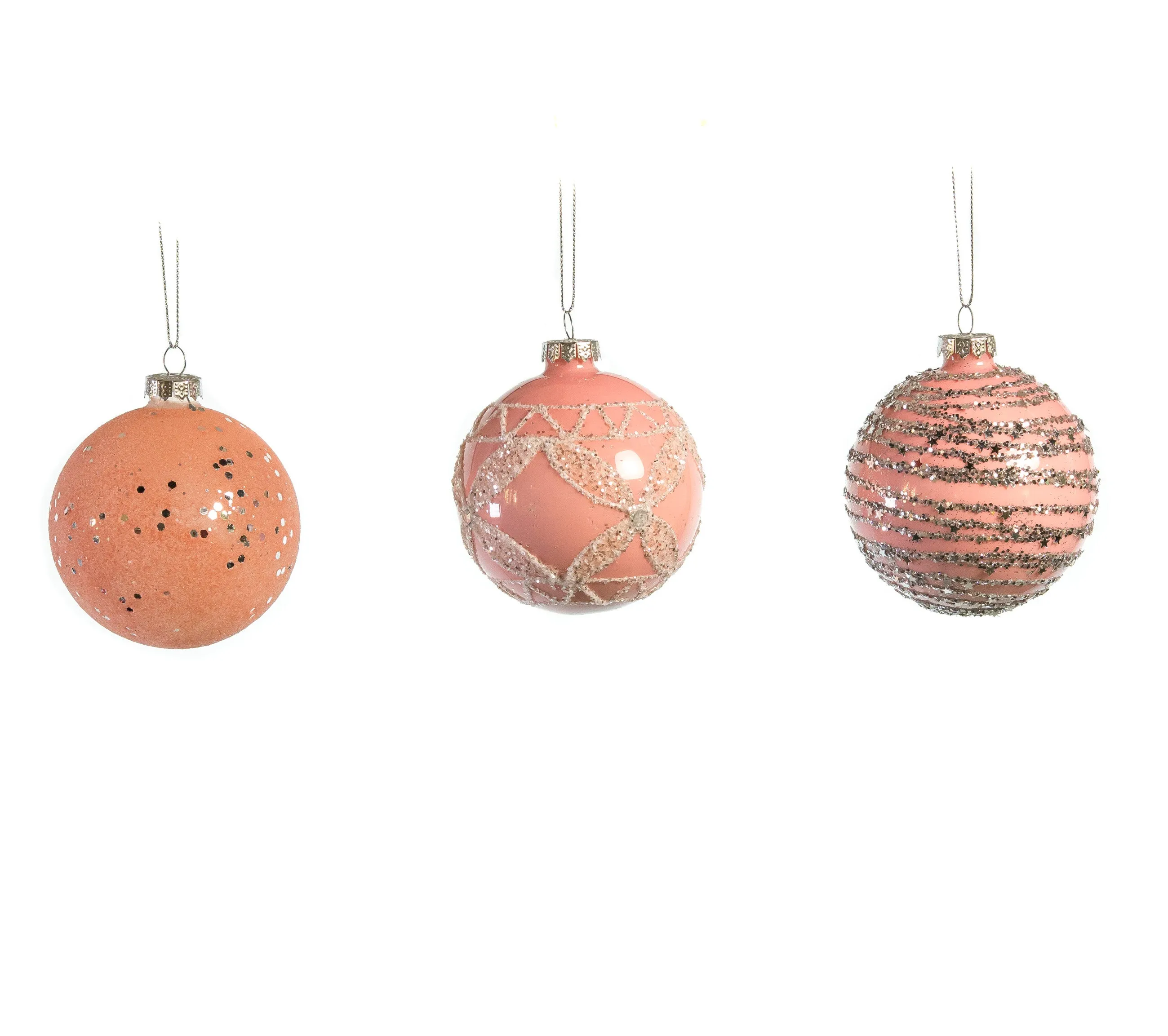 3" Pink Glass Assorted Ball Set Of 24
