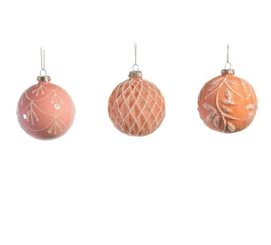 3" Pink Glass Assorted Ball Set Of 24