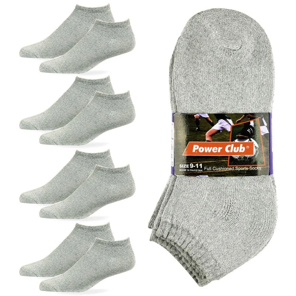 4 Pair No Show Sport Socks Men Cushioned Crew Athletic Basketball Size 9-11 Grey