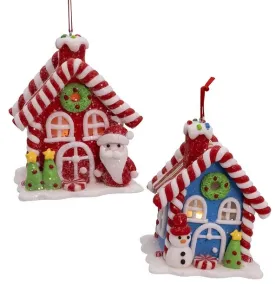 4" Battery Operated LED Candy House Ornament