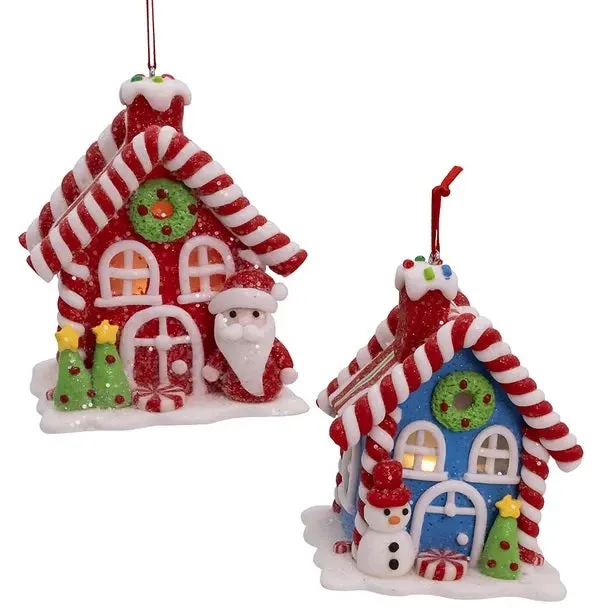 4" Battery Operated LED Candy House Ornament