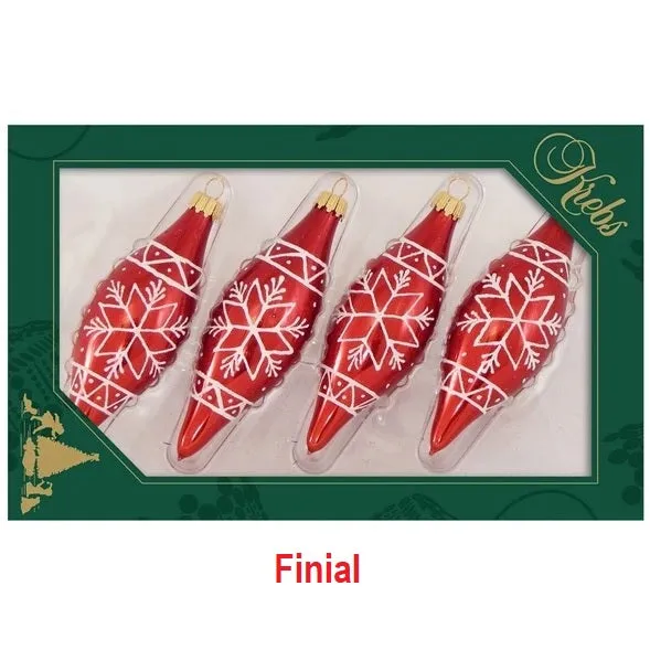 4" Candy Apple Red with White Nordic Design Glass Ornaments