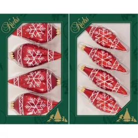 4" Candy Apple Red with White Nordic Design Glass Ornaments