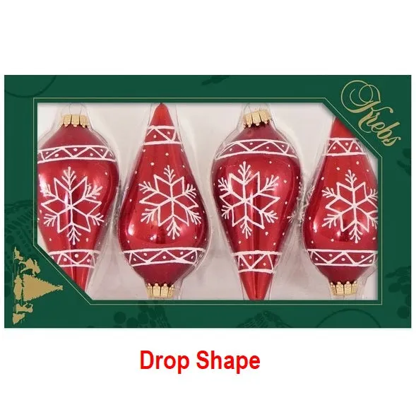 4" Candy Apple Red with White Nordic Design Glass Ornaments