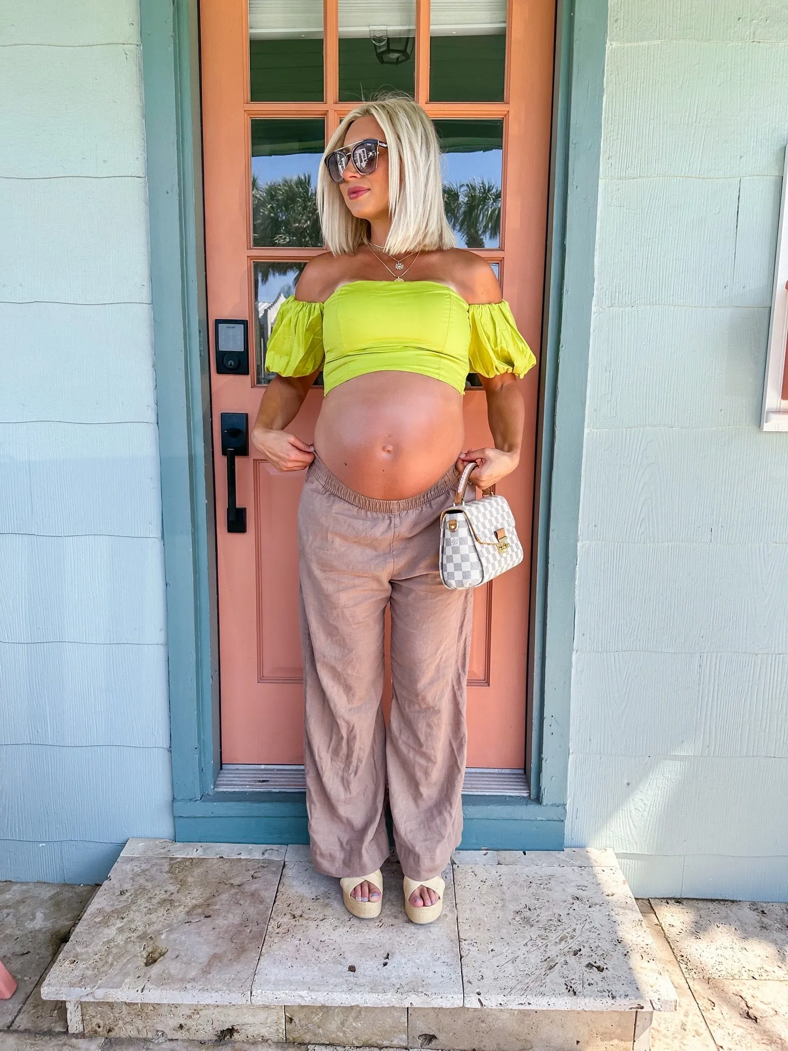 Abercrombie & Fitch Chartreuse Poplin Off the Shoulder Cropped Top- Size S (sold out online, see notes)