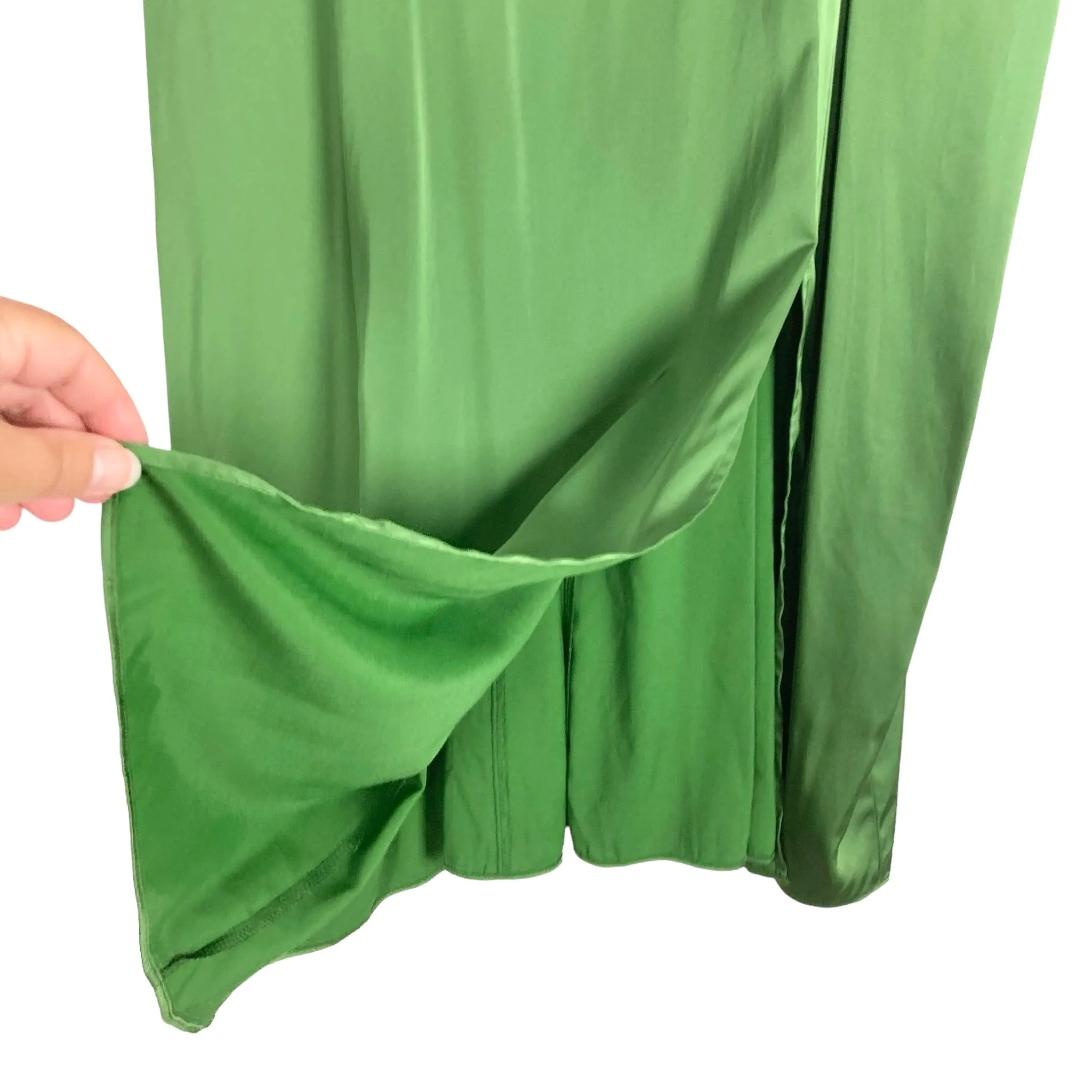 Abercrombie & Fitch Green Satin Smocked Back Front Slit Dress- Size XL (see notes)