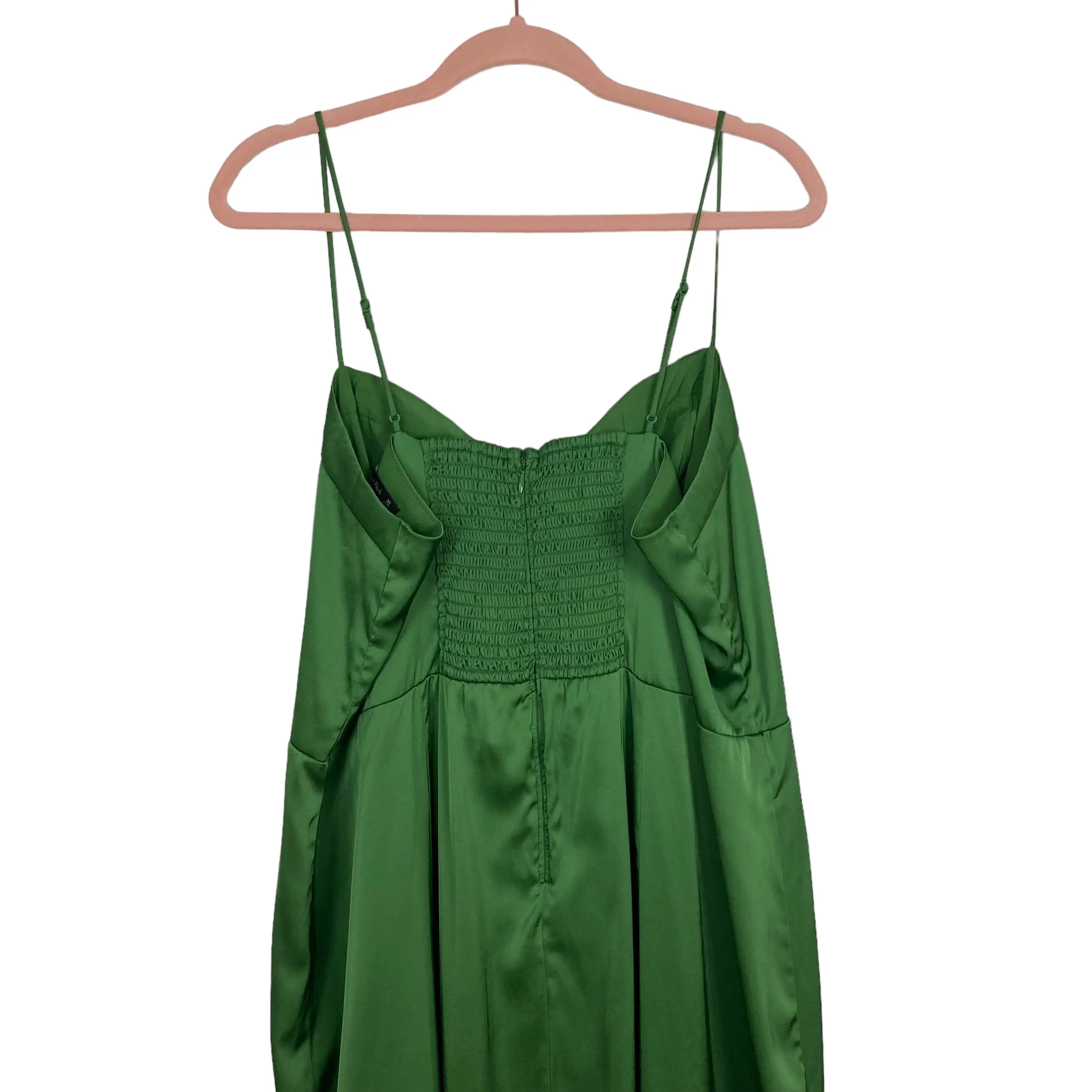 Abercrombie & Fitch Green Satin Smocked Back Front Slit Dress- Size XL (see notes)