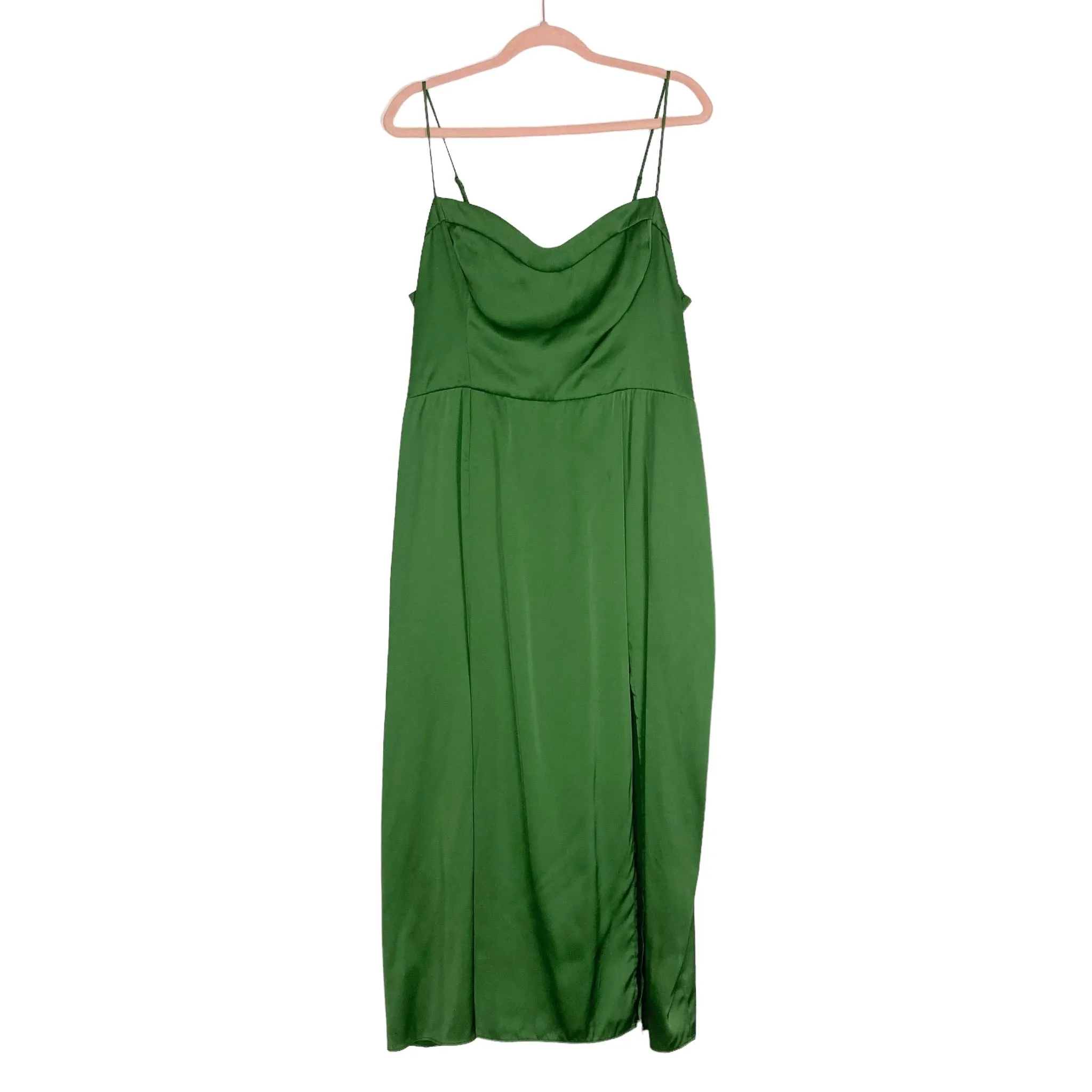 Abercrombie & Fitch Green Satin Smocked Back Front Slit Dress- Size XL (see notes)