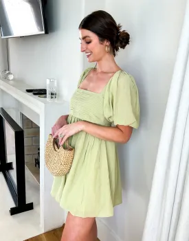 Abercrombie & Fitch Light Green Pleated Bodice Puff Sleeve Mini Dress- Size S (see notes, sold out online)