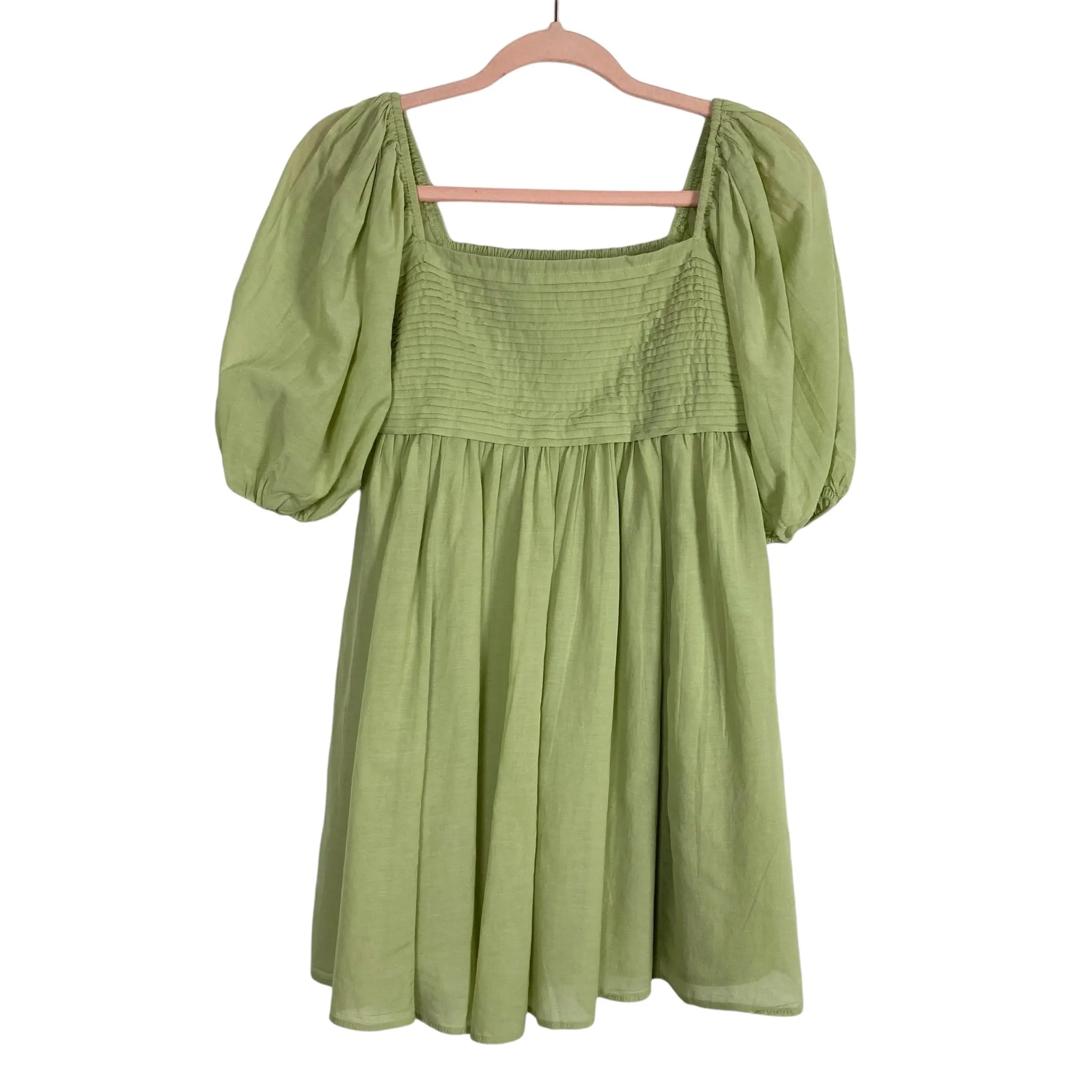 Abercrombie & Fitch Light Green Pleated Bodice Puff Sleeve Mini Dress- Size S (see notes, sold out online)
