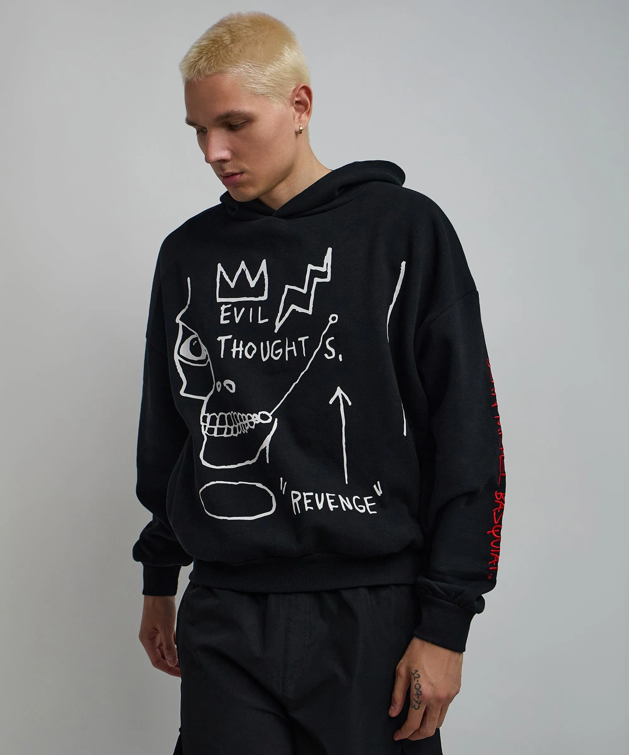 Basquiat™ Evil Thoughts Embroidered Hoodie - Black