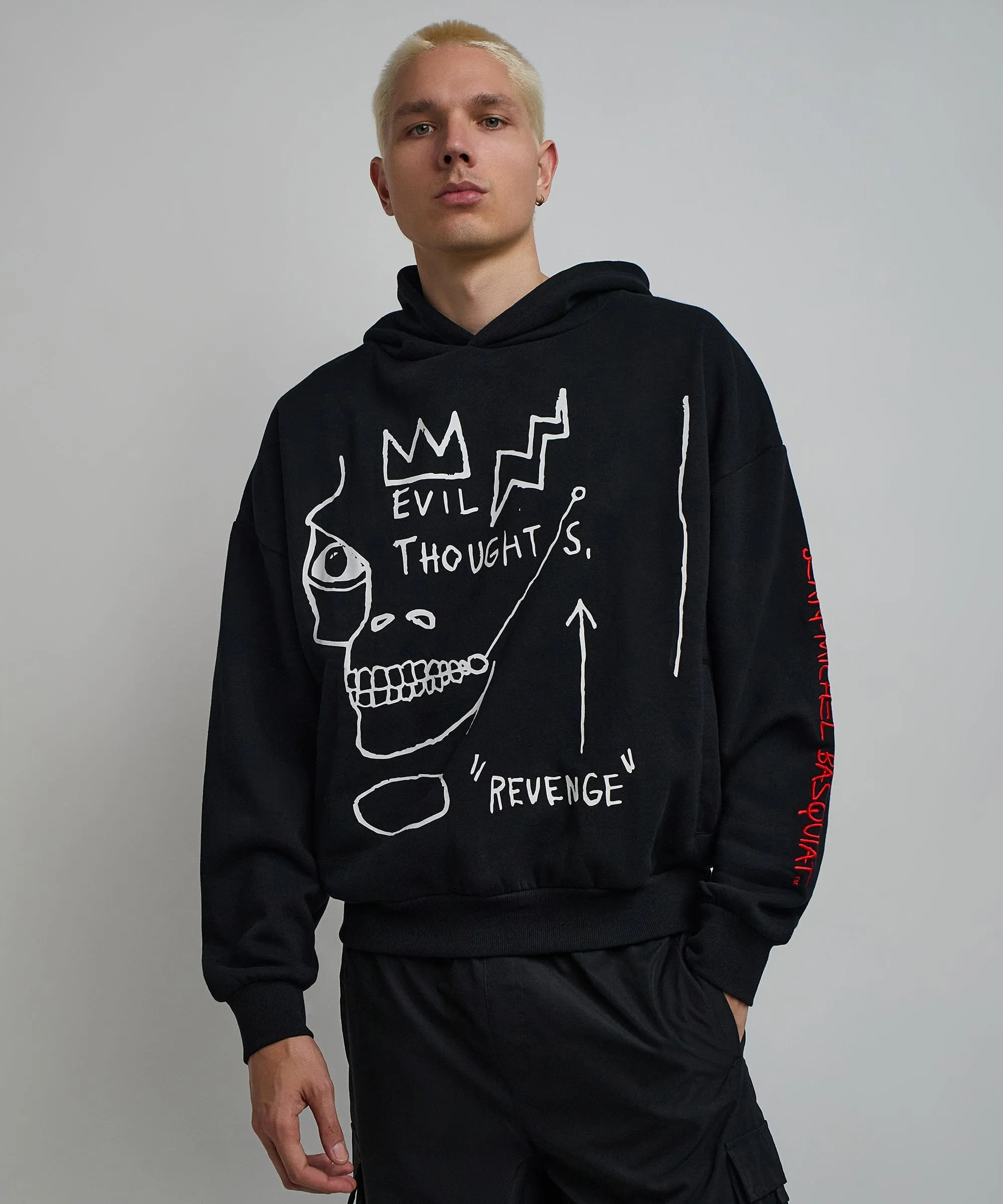 Basquiat™ Evil Thoughts Embroidered Hoodie - Black