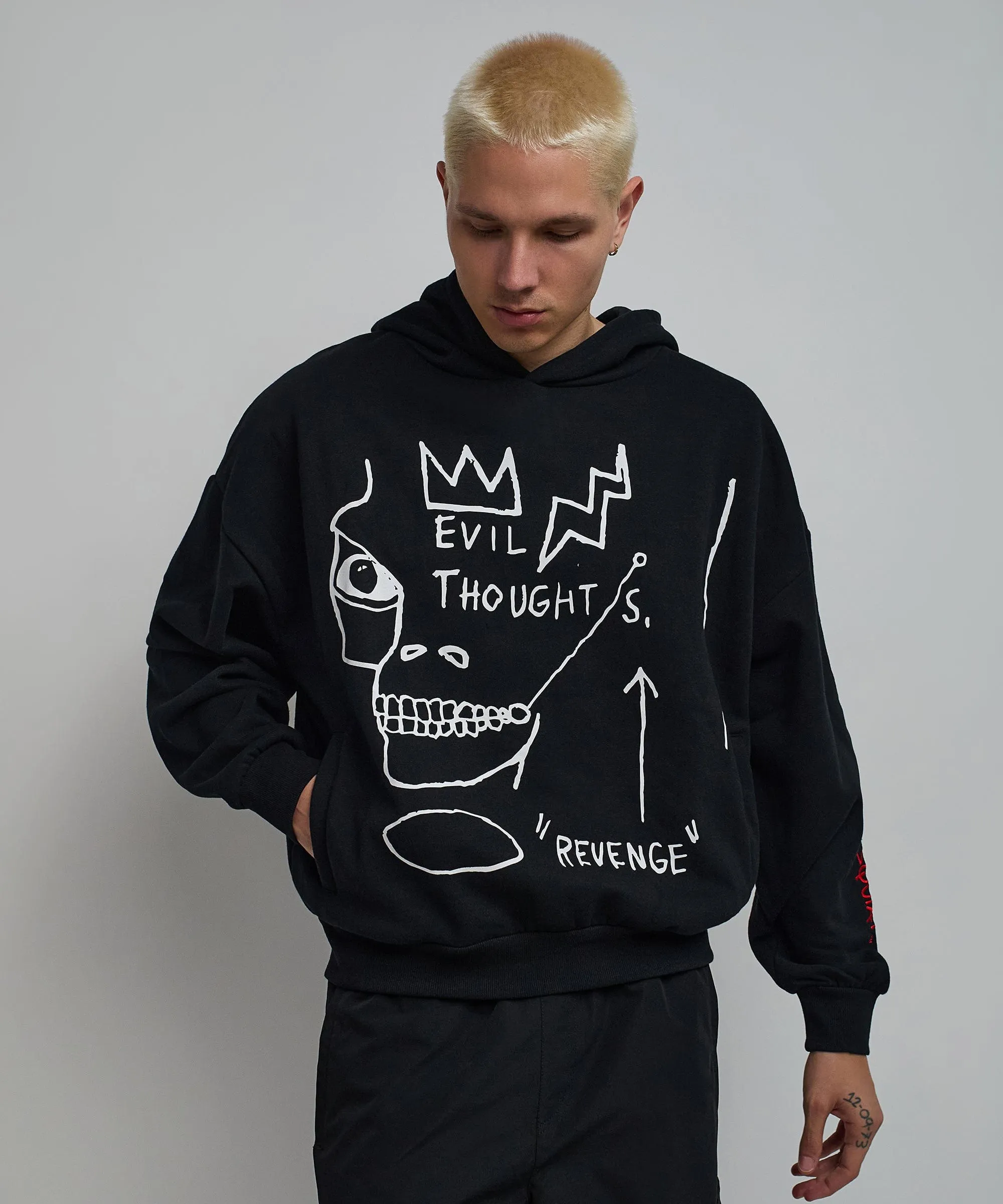 Basquiat™ Evil Thoughts Embroidered Hoodie - Black