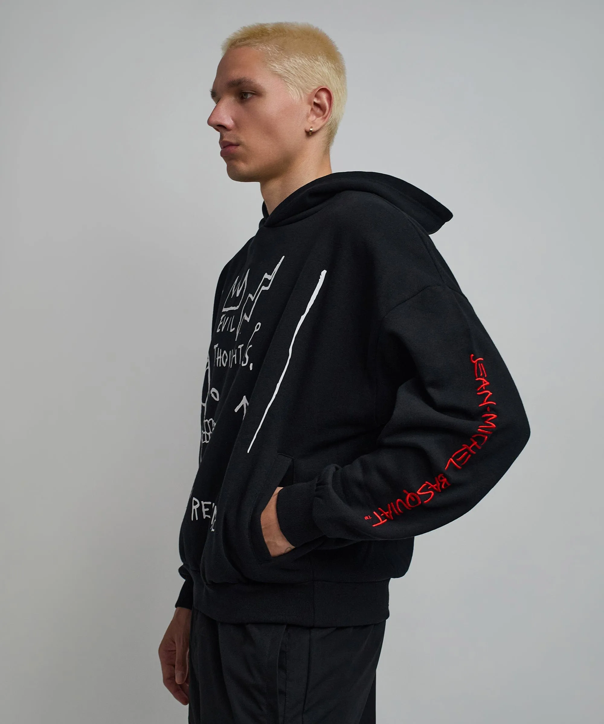 Basquiat™ Evil Thoughts Embroidered Hoodie - Black