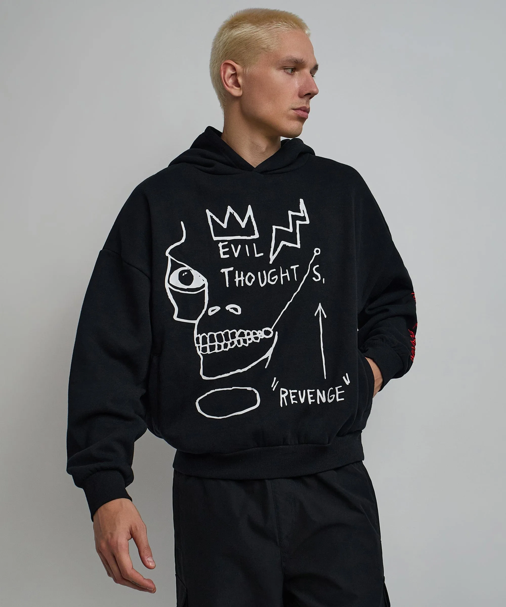 Basquiat™ Evil Thoughts Embroidered Hoodie - Black