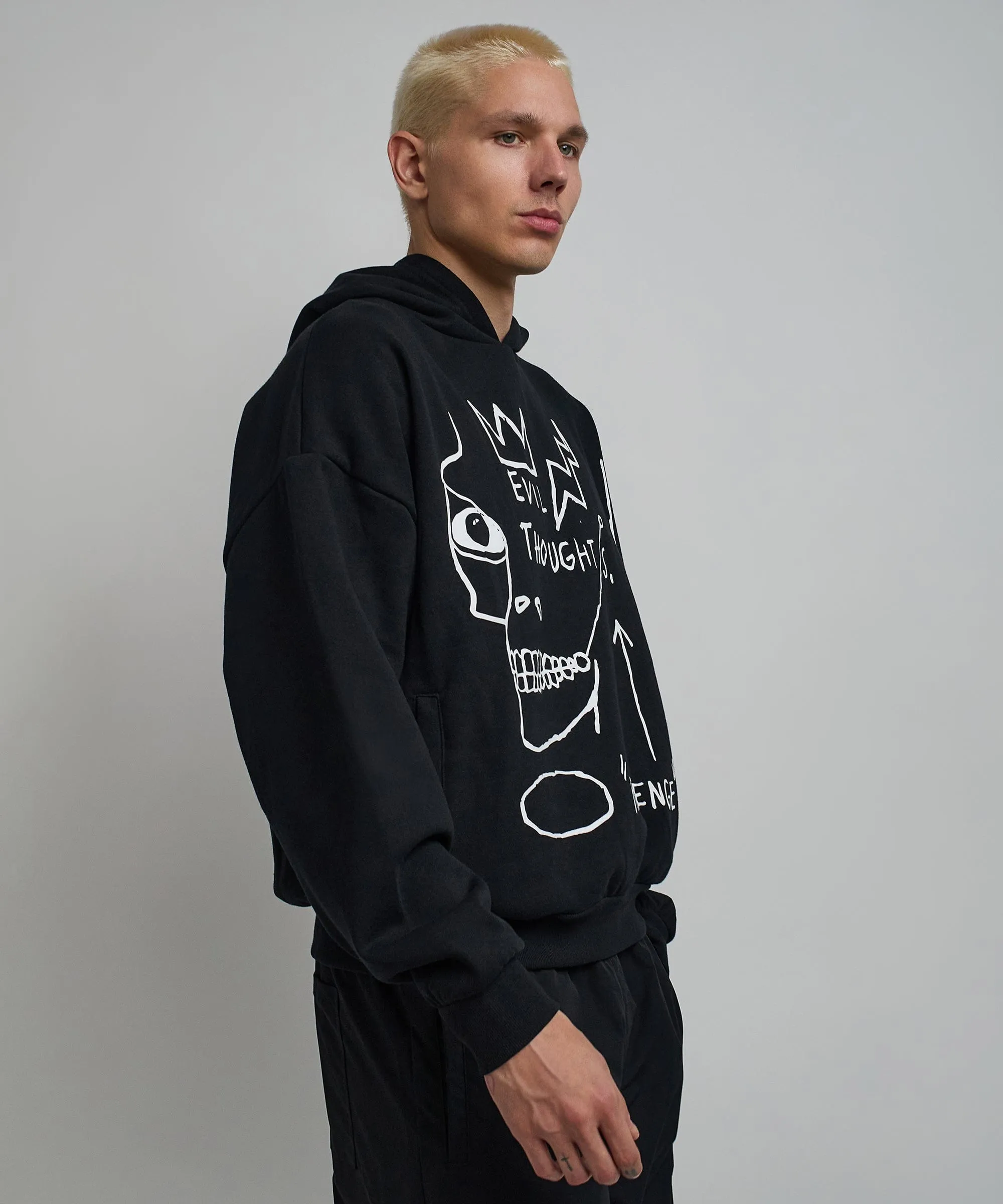 Basquiat™ Evil Thoughts Embroidered Hoodie - Black