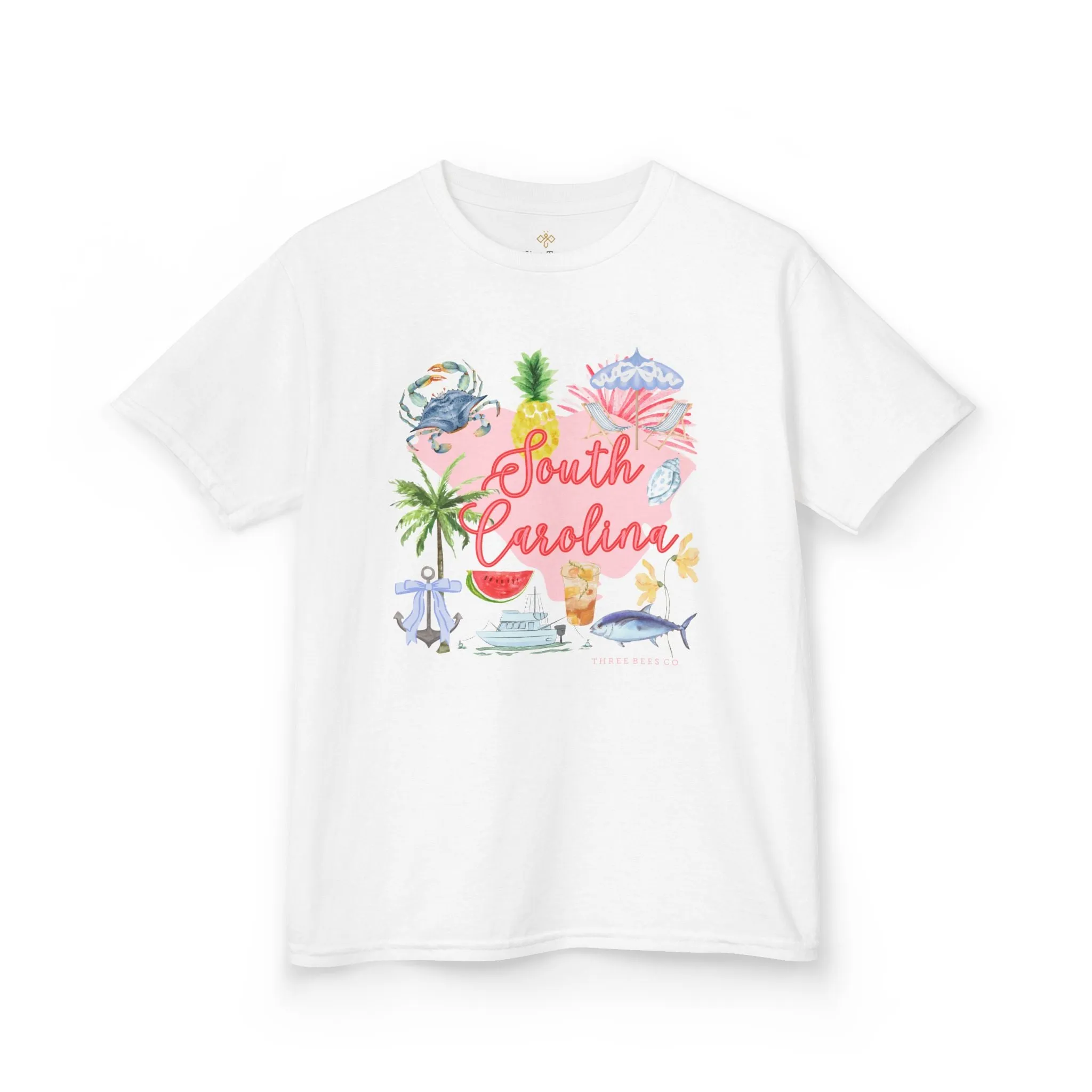 Bee Southern South Carolina Floral Girls Short Sleeve Heavy Cotton Gildan Youth Hive Tee