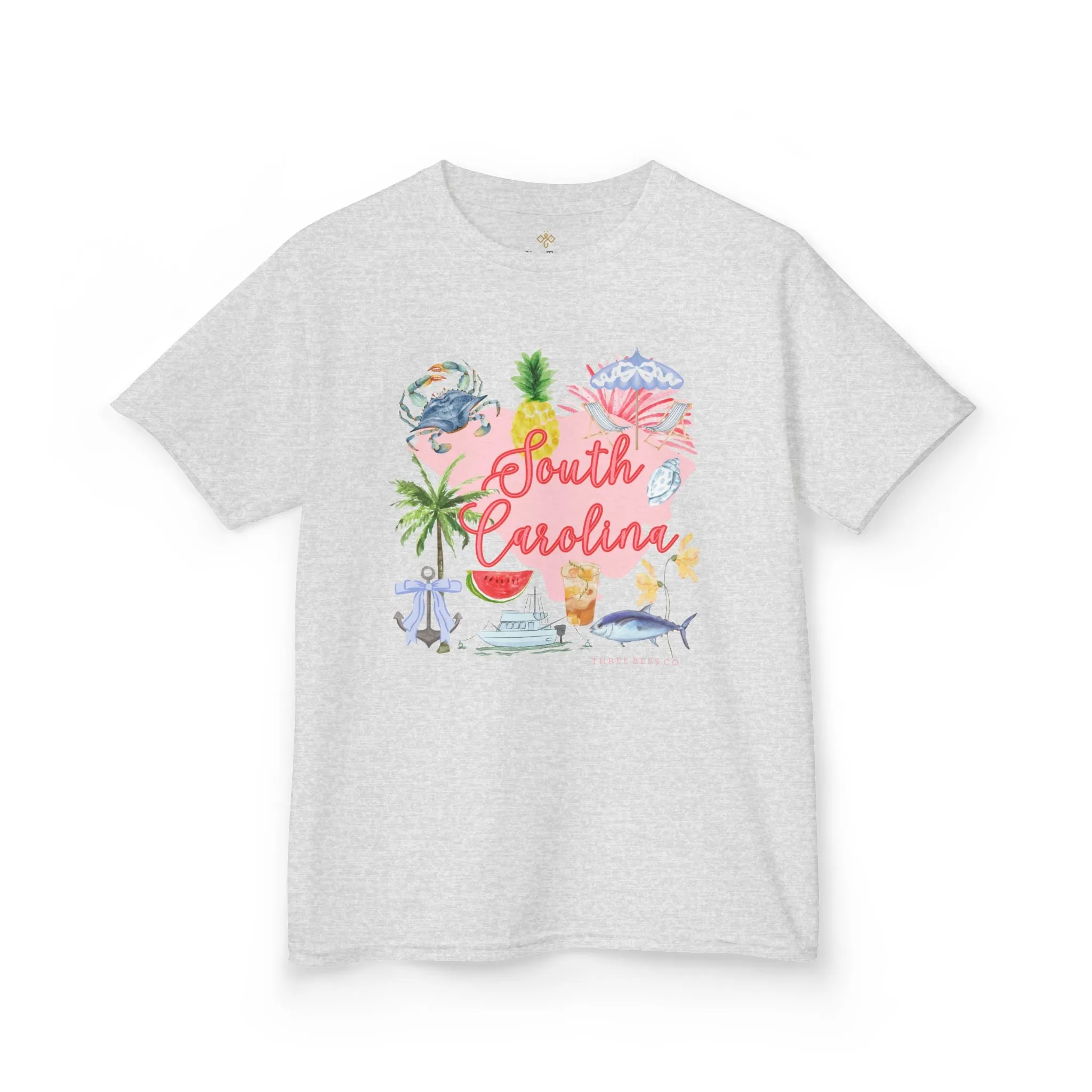 Bee Southern South Carolina Floral Girls Short Sleeve Heavy Cotton Gildan Youth Hive Tee