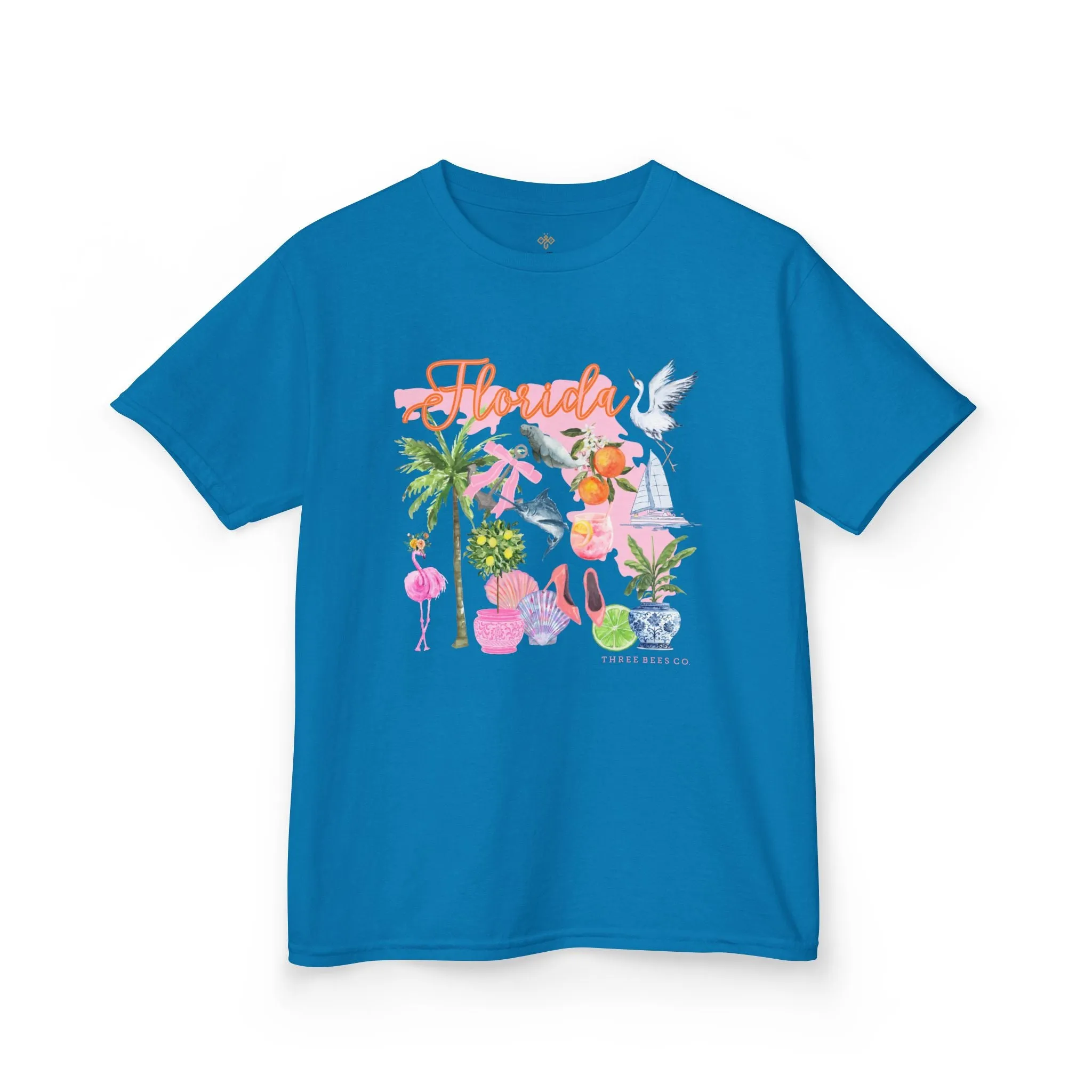 Bee Sunny Florida Floral Girls Short Sleeve Heavy Cotton Gildan Youth Hive Tee