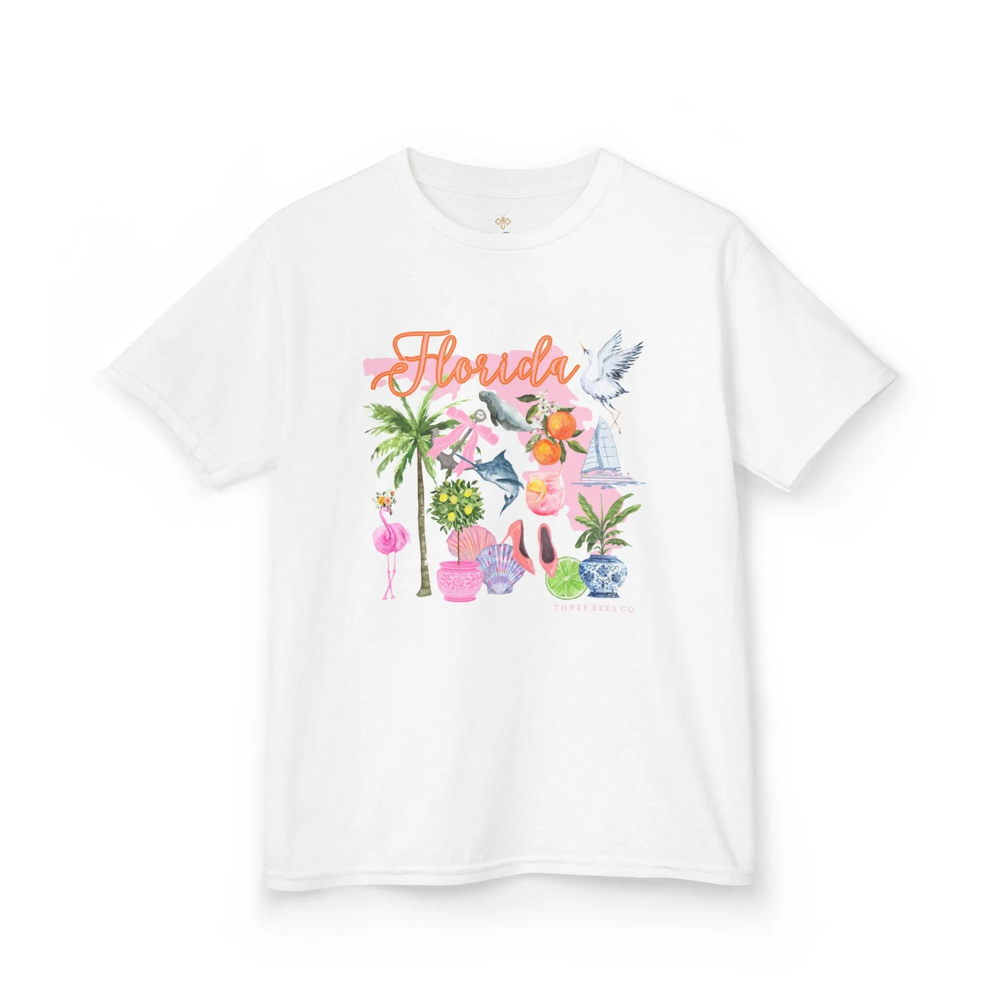 Bee Sunny Florida Floral Girls Short Sleeve Heavy Cotton Gildan Youth Hive Tee