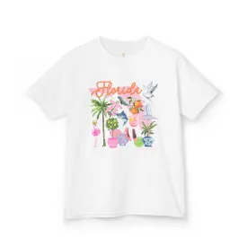 Bee Sunny Florida Floral Girls Short Sleeve Heavy Cotton Gildan Youth Hive Tee
