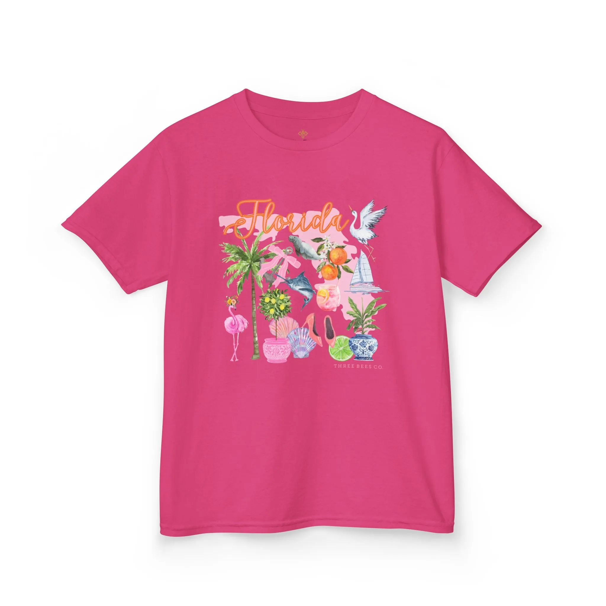 Bee Sunny Florida Floral Girls Short Sleeve Heavy Cotton Gildan Youth Hive Tee