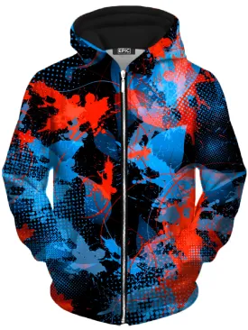 Blue and Orange Paint Splatter Unisex Zip-Up Hoodie