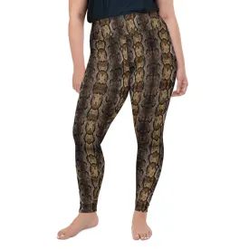 Brown Snake Print Women's Tights, Best Print Plus Size Leggings For Ladies- Made in USA/EU/MX