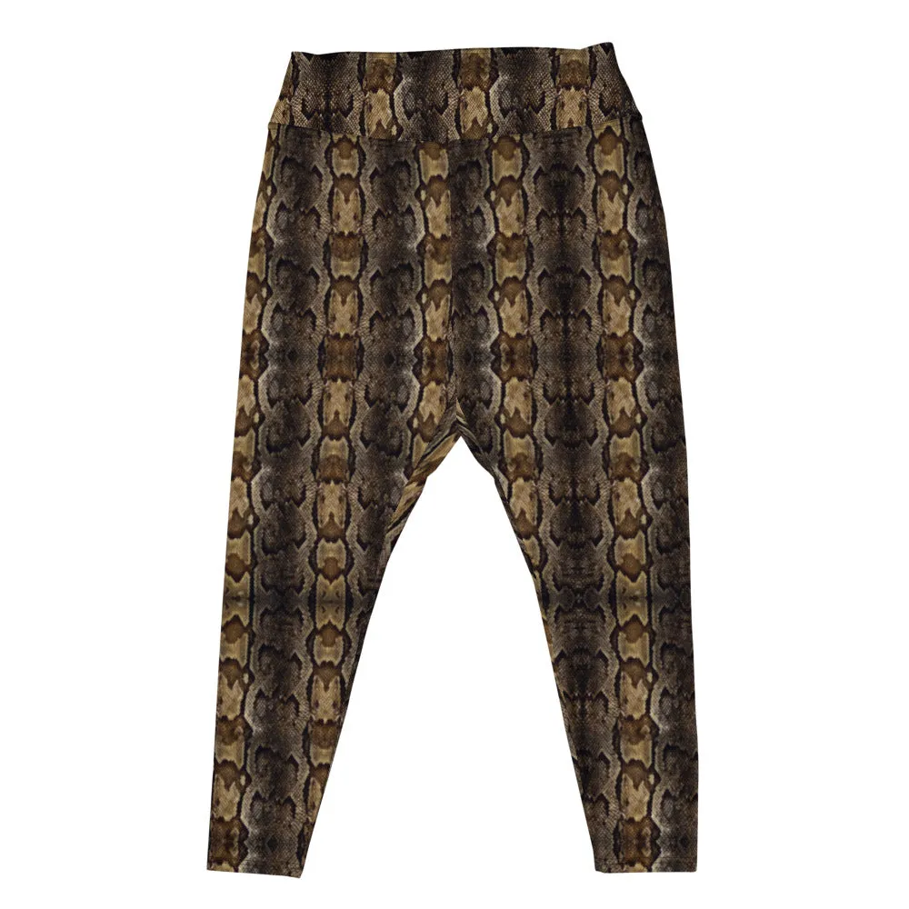 Brown Snake Print Women's Tights, Best Print Plus Size Leggings For Ladies- Made in USA/EU/MX