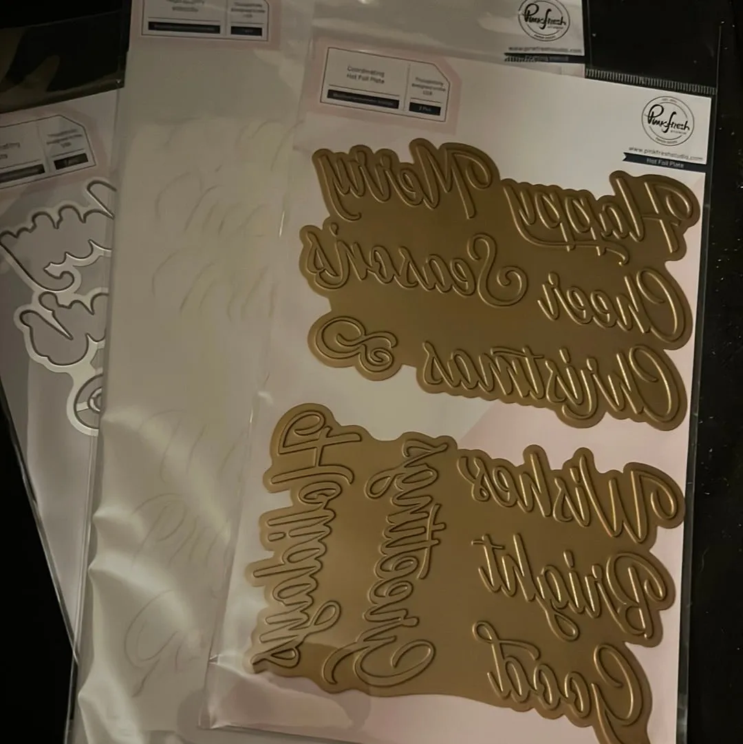 brushed holiday sentiments hot foil stencil die plate by pinkfresh