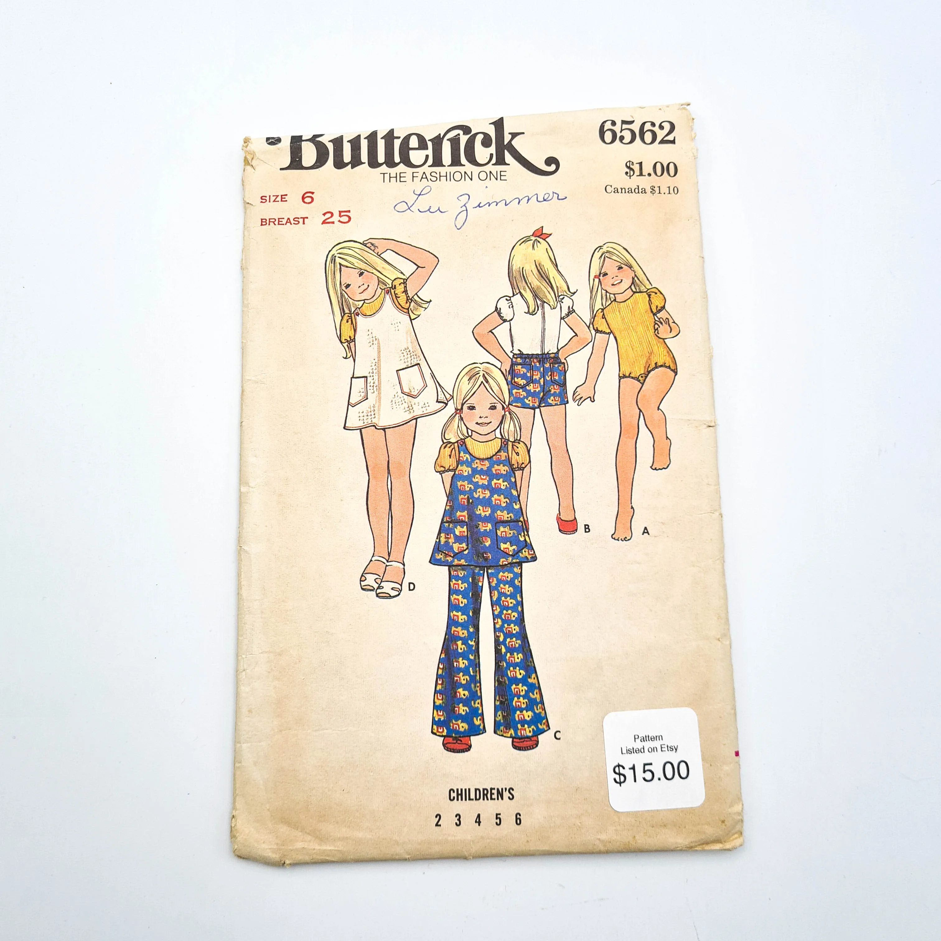 Butterick 6562 | Children's Bodysuit, Tunic, Jumper, Pants,   Shorts | Size 6