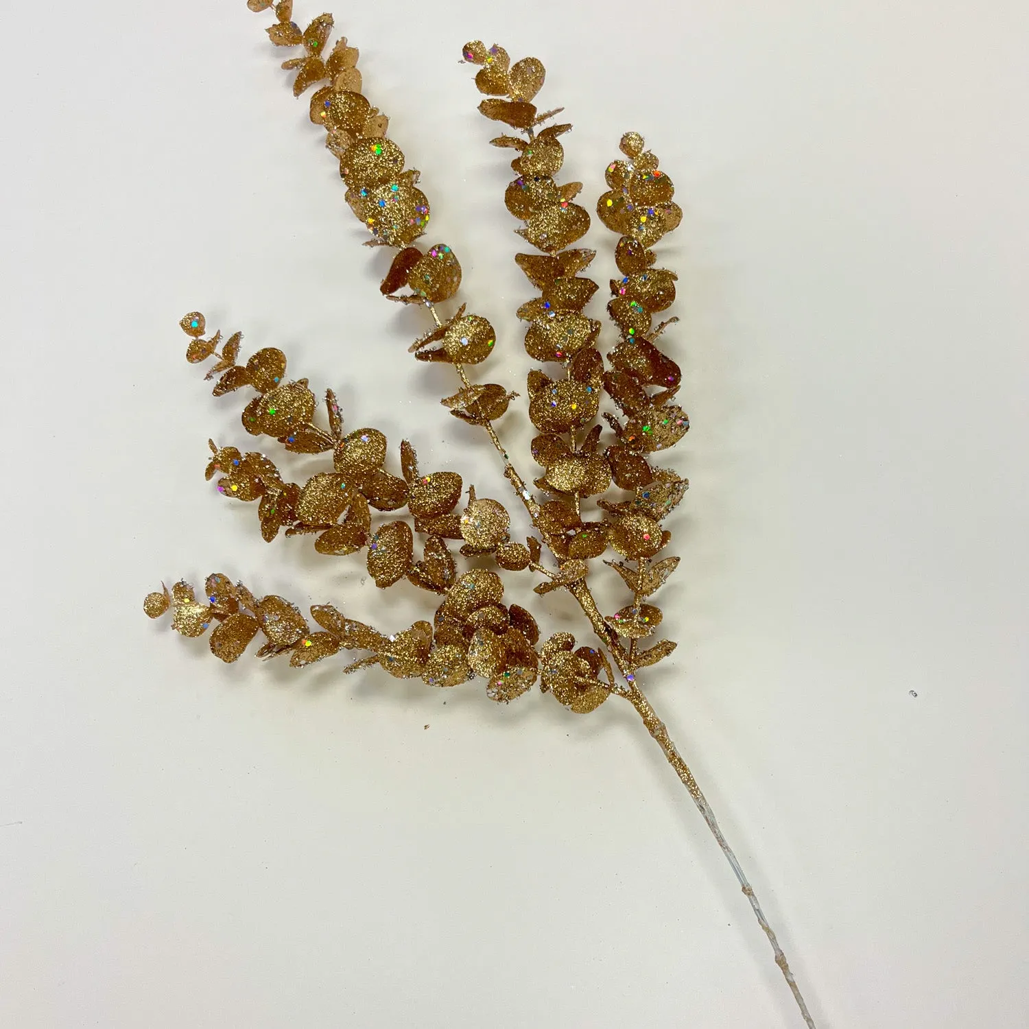 Champagne Gold Sparkling Sequin Glitter Eucalyptus Branch Spray - 23"