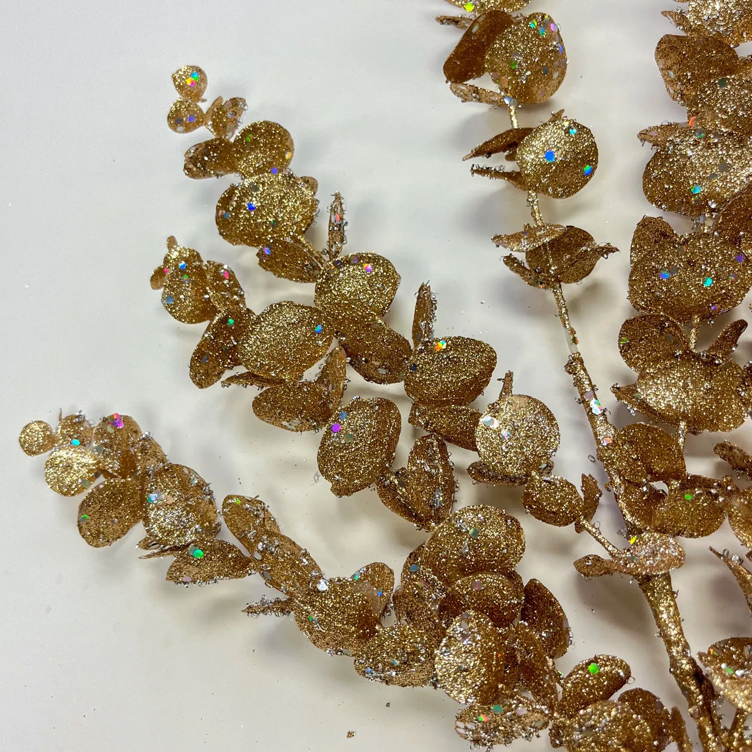 Champagne Gold Sparkling Sequin Glitter Eucalyptus Branch Spray - 23"