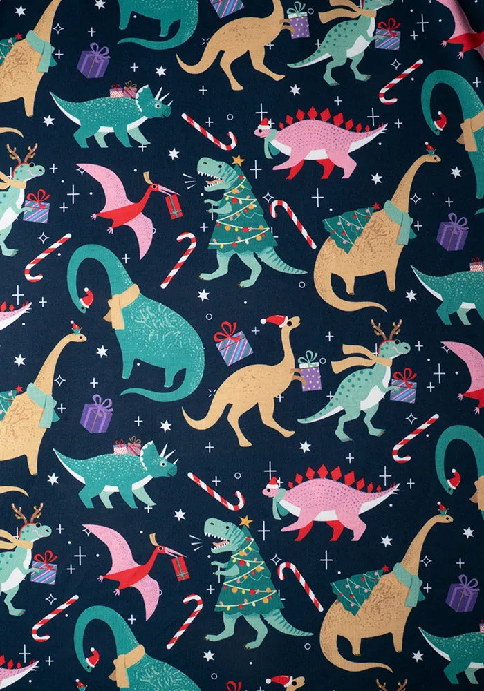 Children's Christmas Dinosaur Print Dress (Merryasaurus)