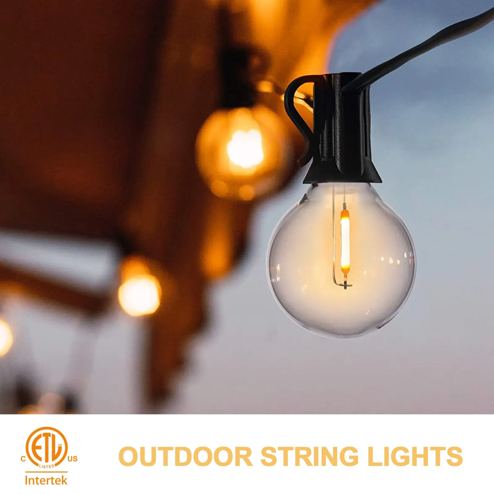 COOS BAY Solar Powered String Lights 50 Feet G40 with 25 Shatterproof Bulbs (2 Spare), 2700K