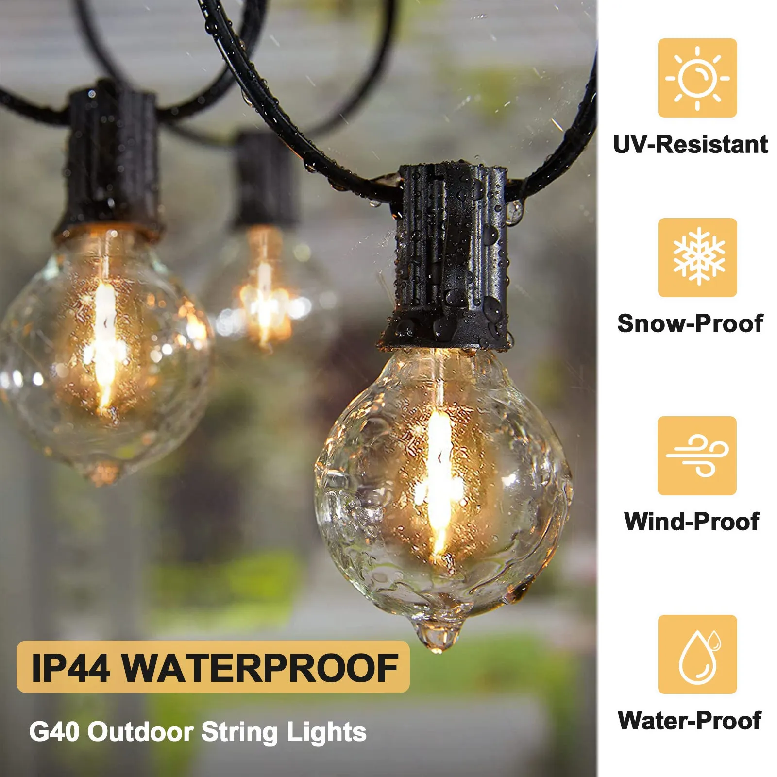 COOS BAY Solar Powered String Lights 50 Feet G40 with 25 Shatterproof Bulbs (2 Spare), 2700K