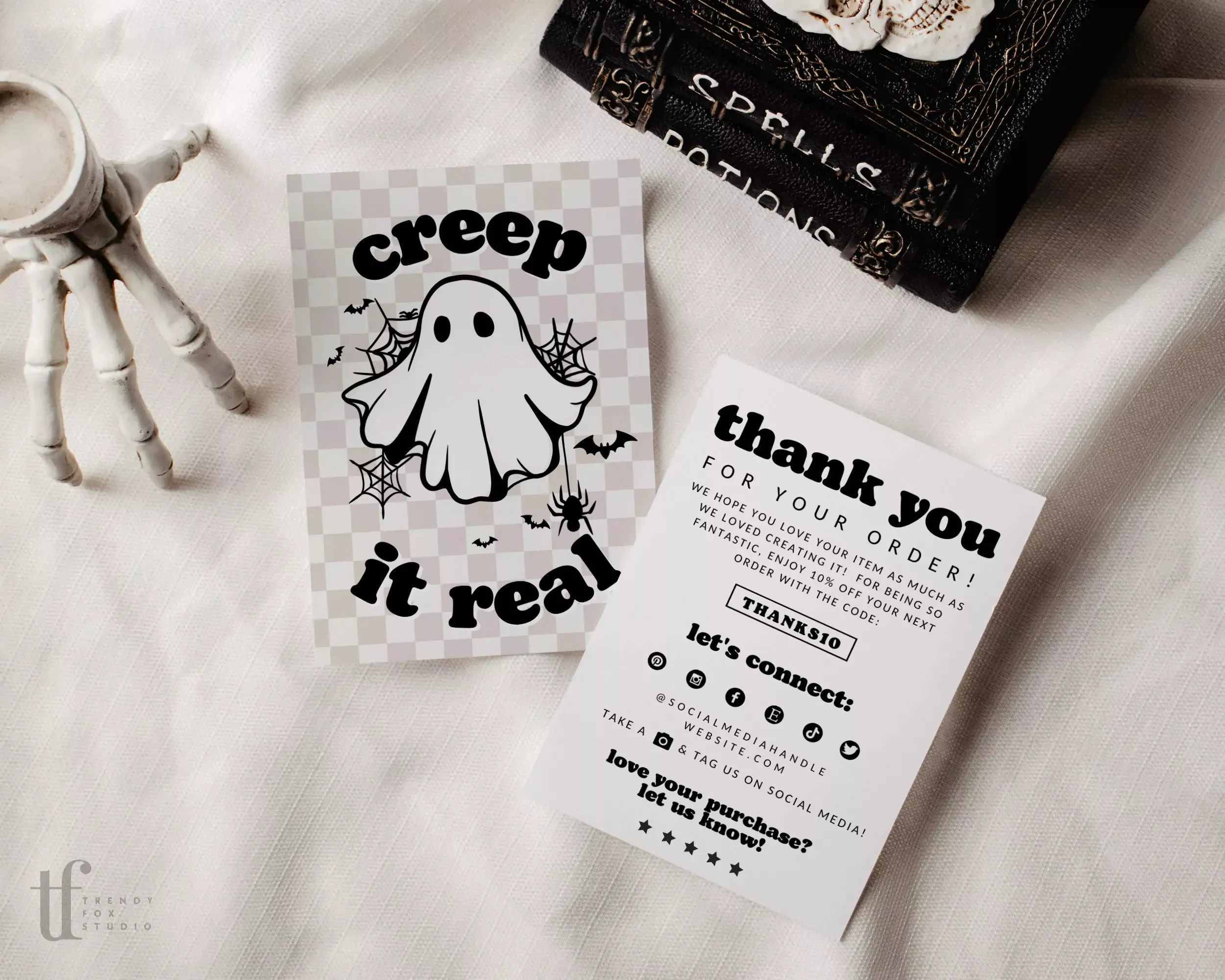 Creep It Real Ghost Halloween Business Thank You Card Canva Template