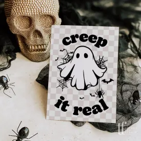 Creep It Real Ghost Halloween Business Thank You Card Canva Template