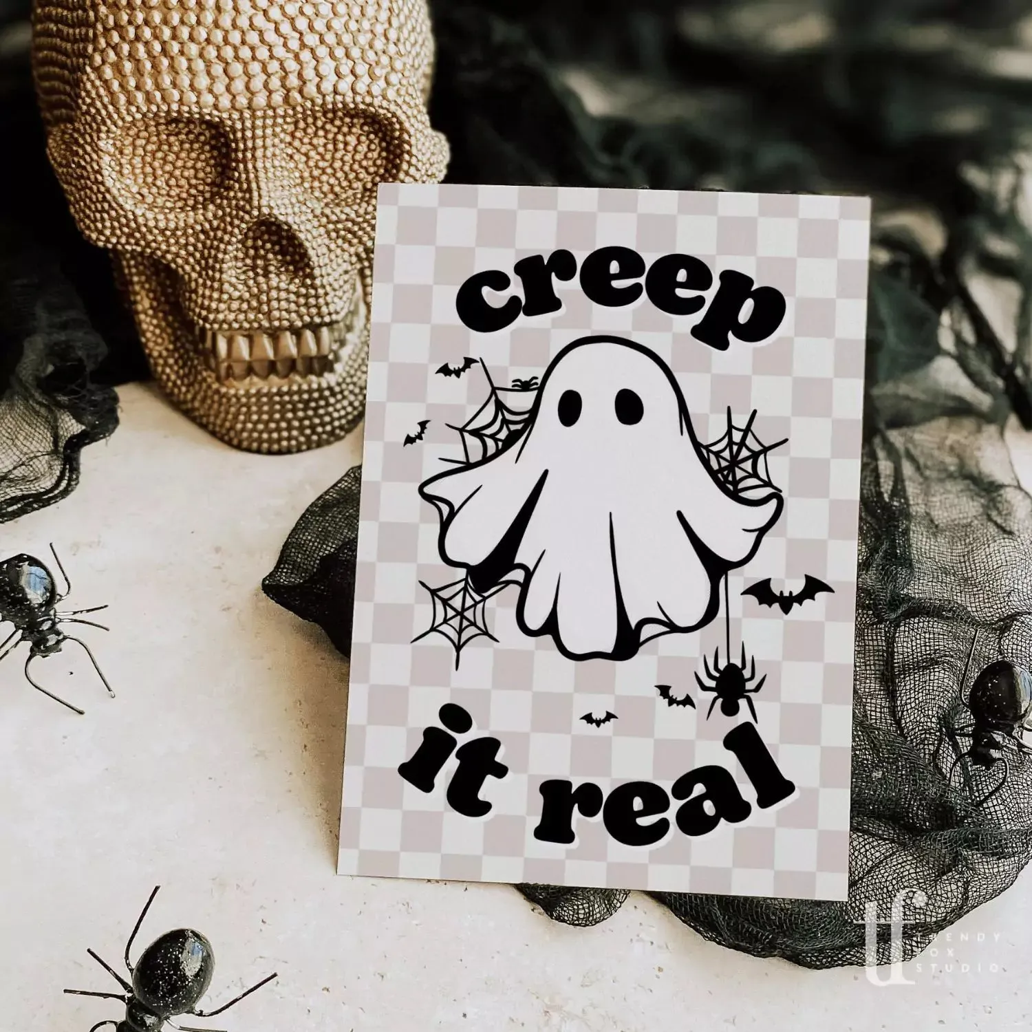 Creep It Real Ghost Halloween Business Thank You Card Canva Template