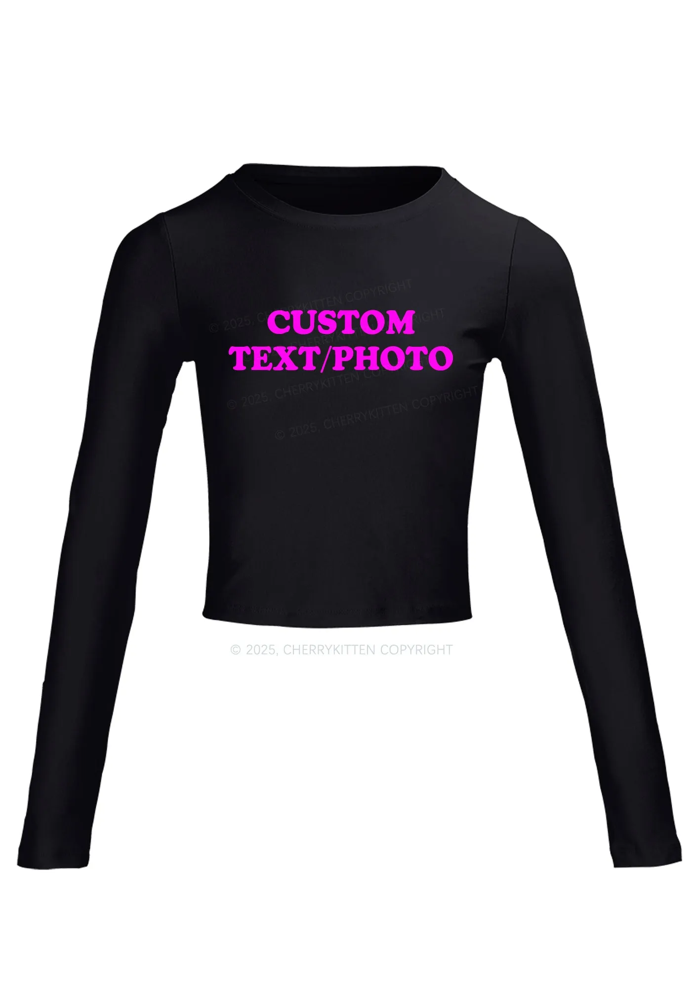 Custom Personalized Text Long Sleeve Crop Top Cherrykitten