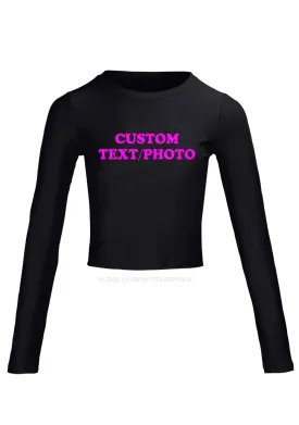 Custom Personalized Text Long Sleeve Crop Top Cherrykitten