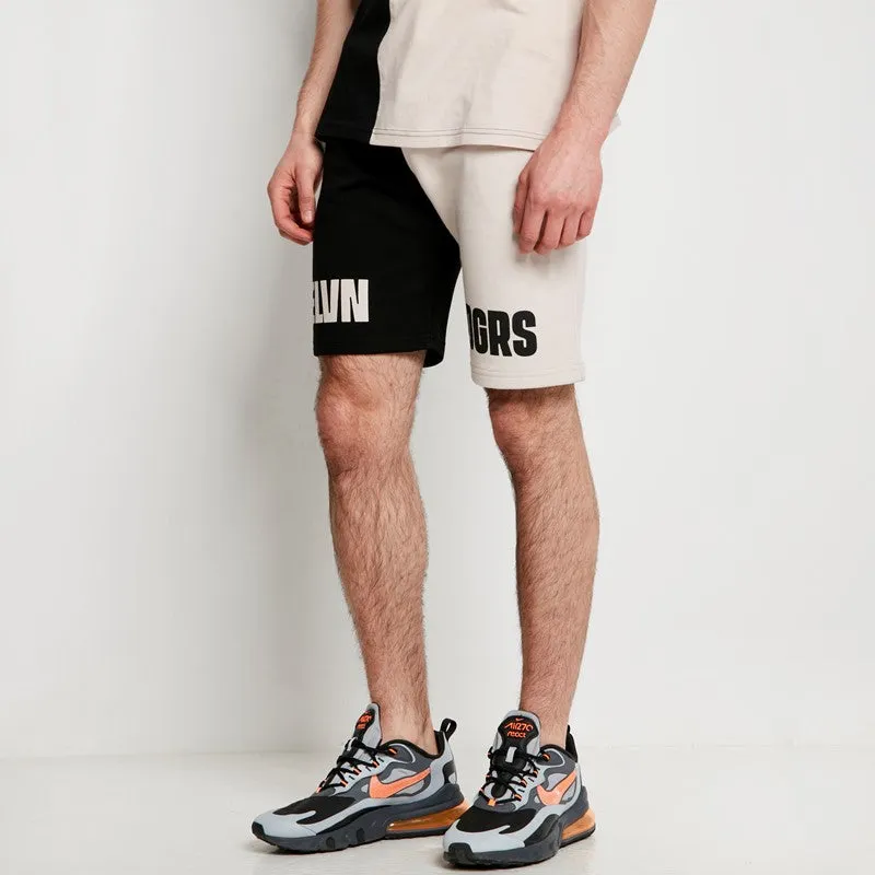 Cut & Sew Relaxed Fit Sweat Shorts - Stone / Black