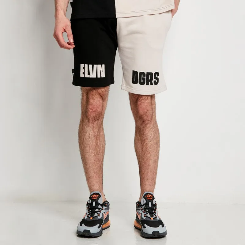 Cut & Sew Relaxed Fit Sweat Shorts - Stone / Black